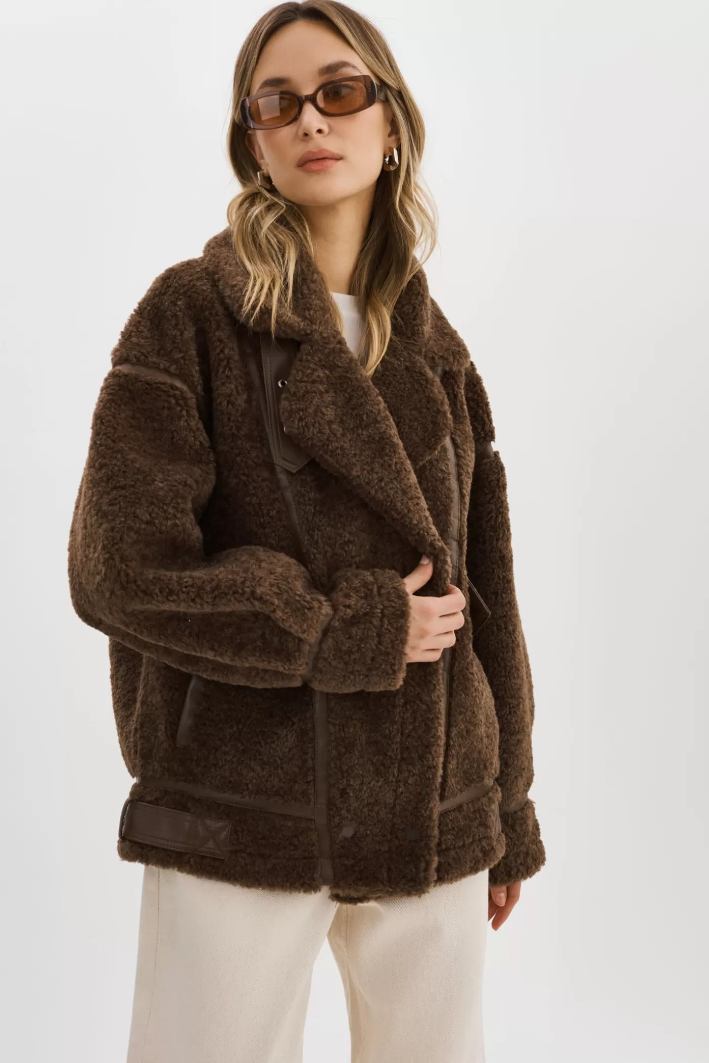 LAMARQUE BADU | Veste Oversize En Fausse Peau De Mouton Brun Cheap