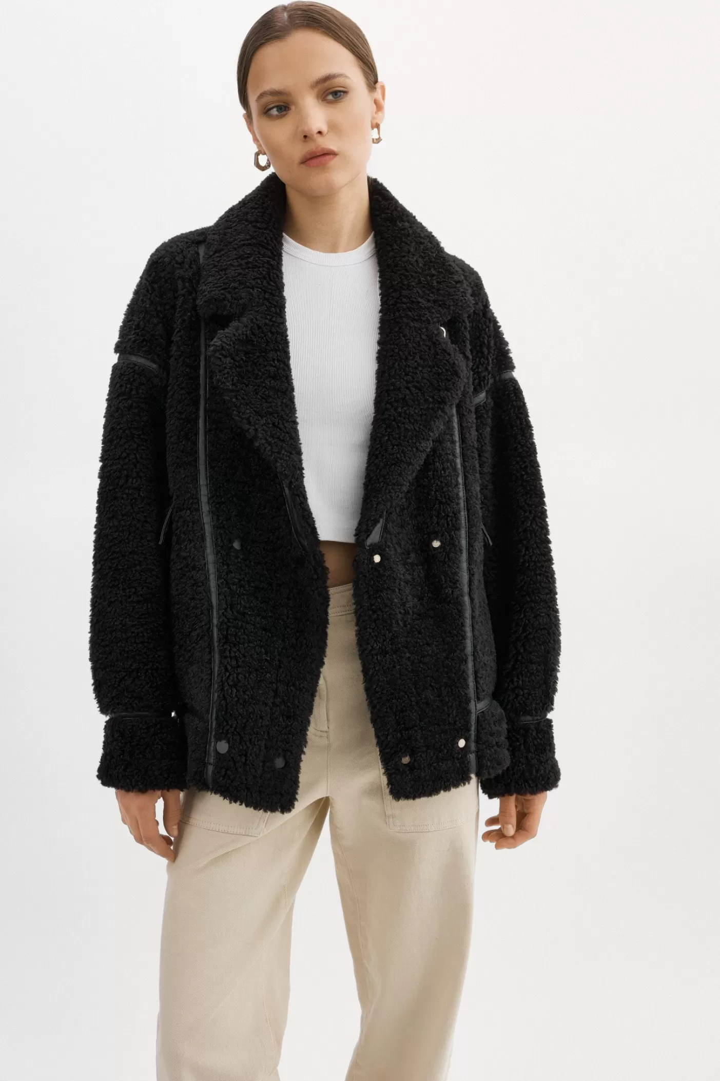 LAMARQUE BADU | Veste Oversize En Fausse Peau De Mouton Noir Fashion