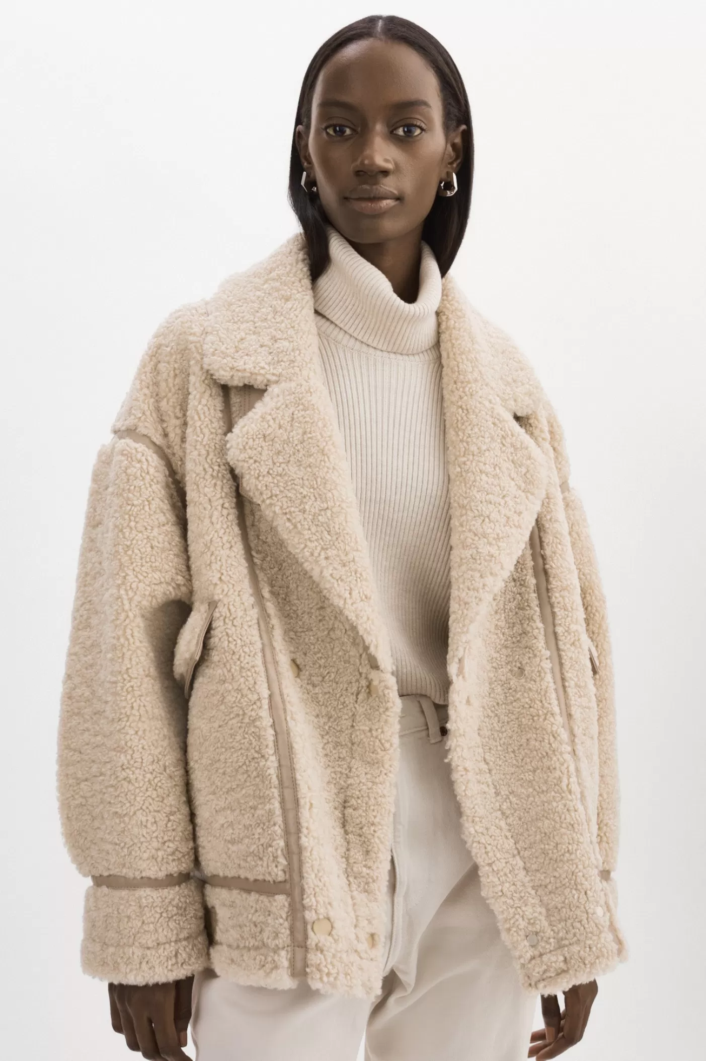 LAMARQUE BADU | Veste Oversize En Fausse Peau De Mouton Beige Flash Sale