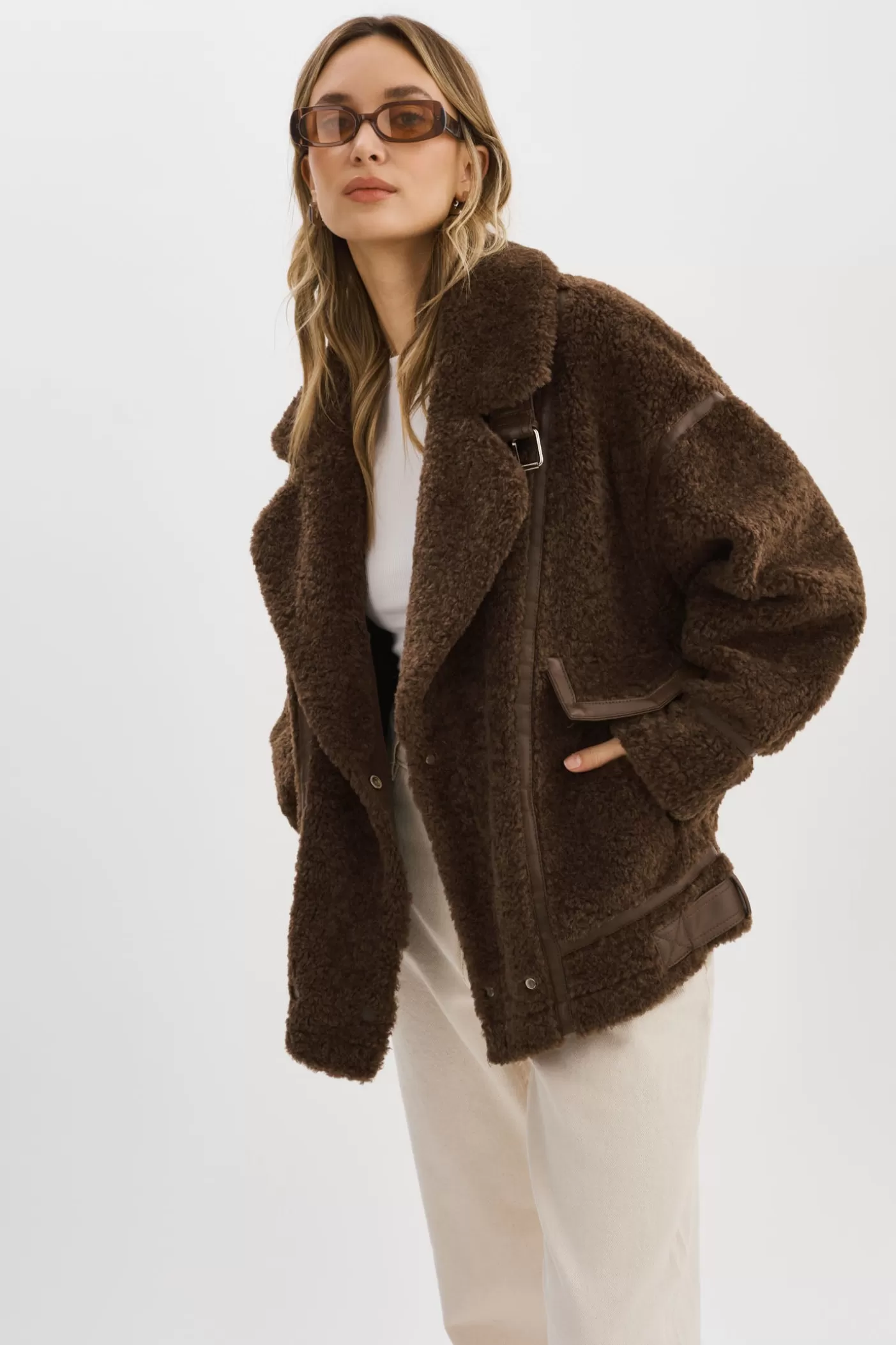 LAMARQUE BADU | Veste Oversize En Fausse Peau De Mouton Brun Cheap