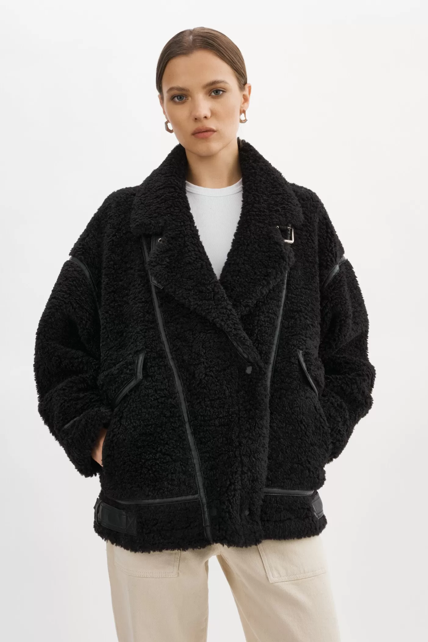 LAMARQUE BADU | Veste Oversize En Fausse Peau De Mouton Noir Fashion