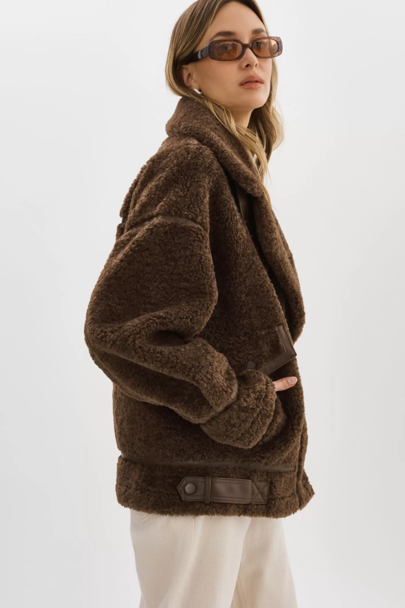 LAMARQUE BADU | Veste Oversize En Fausse Peau De Mouton Brun Cheap