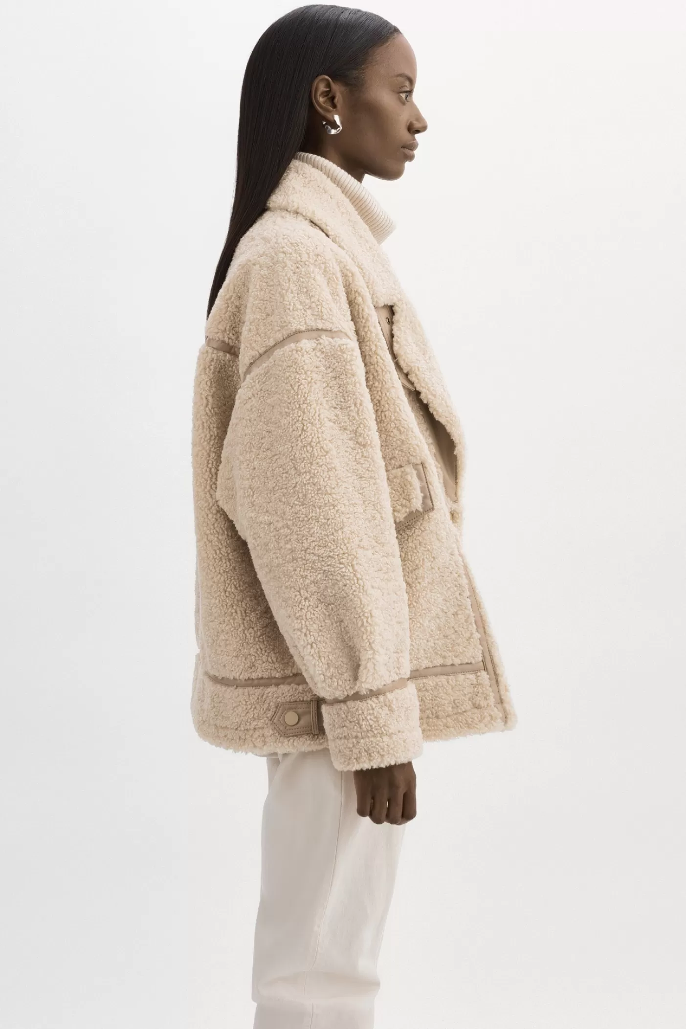 LAMARQUE BADU | Veste Oversize En Fausse Peau De Mouton Beige Flash Sale