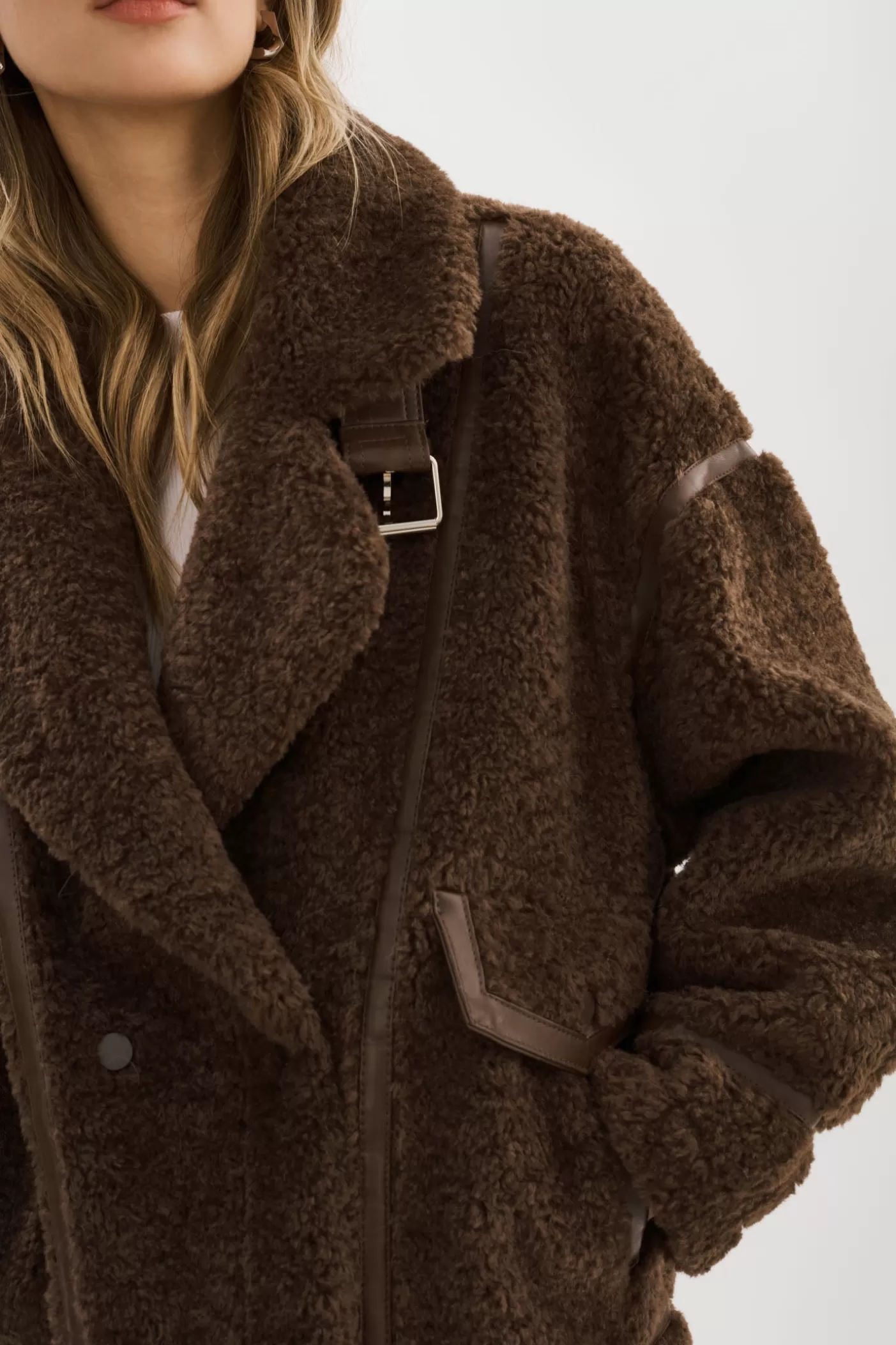 LAMARQUE BADU | Veste Oversize En Fausse Peau De Mouton Brun Cheap