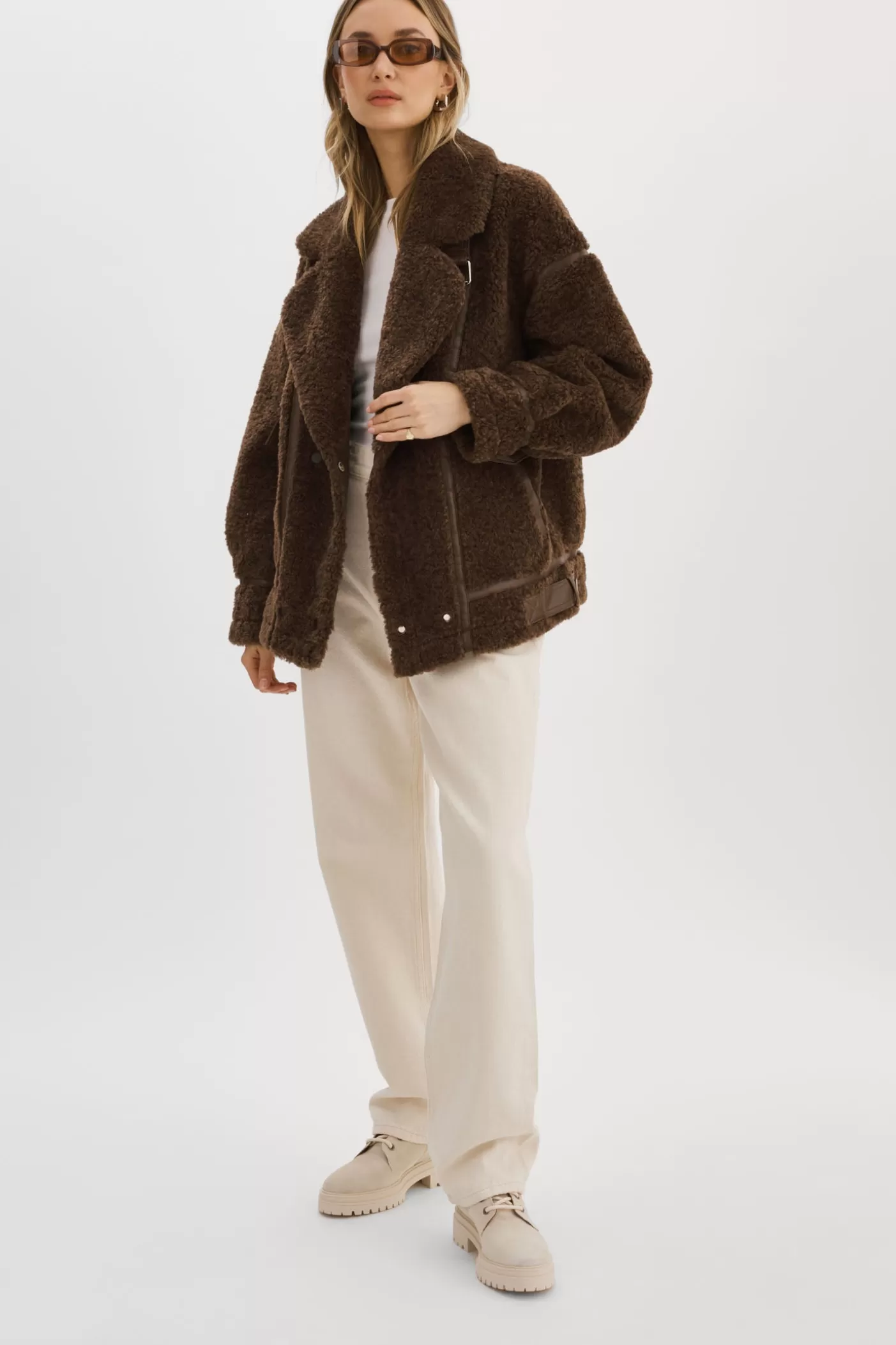 LAMARQUE BADU | Veste Oversize En Fausse Peau De Mouton Brun Cheap