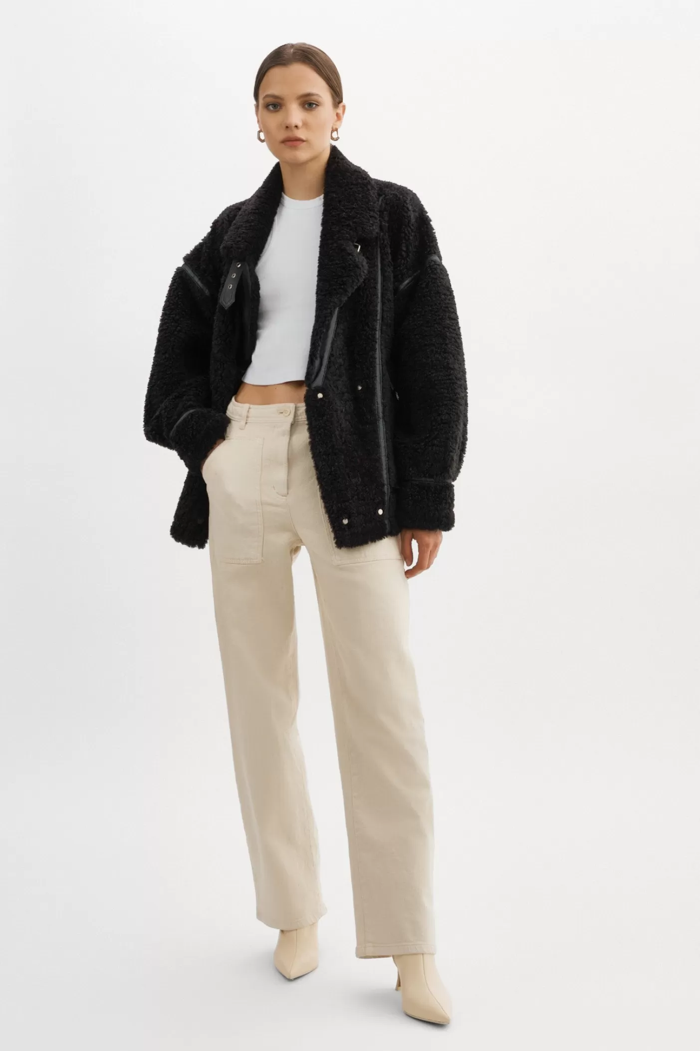 LAMARQUE BADU | Veste Oversize En Fausse Peau De Mouton Noir Fashion