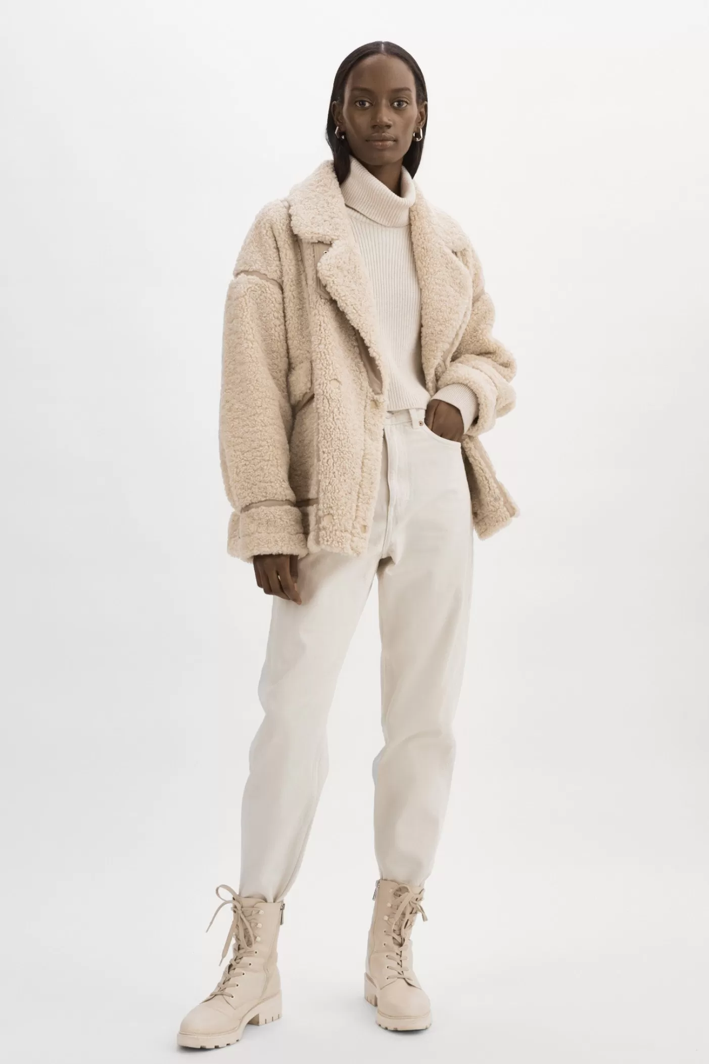 LAMARQUE BADU | Veste Oversize En Fausse Peau De Mouton Beige Flash Sale