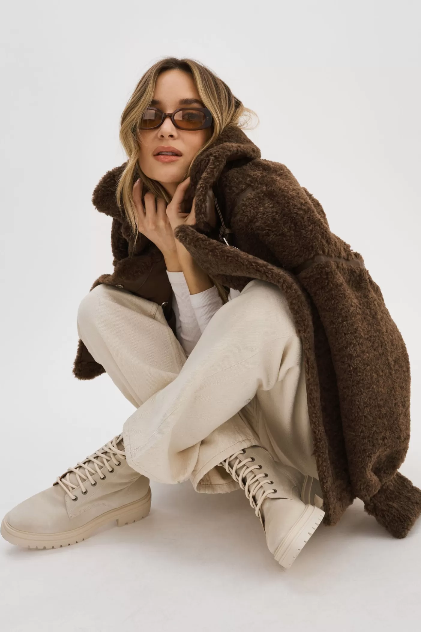 LAMARQUE BADU | Veste Oversize En Fausse Peau De Mouton Brun Cheap