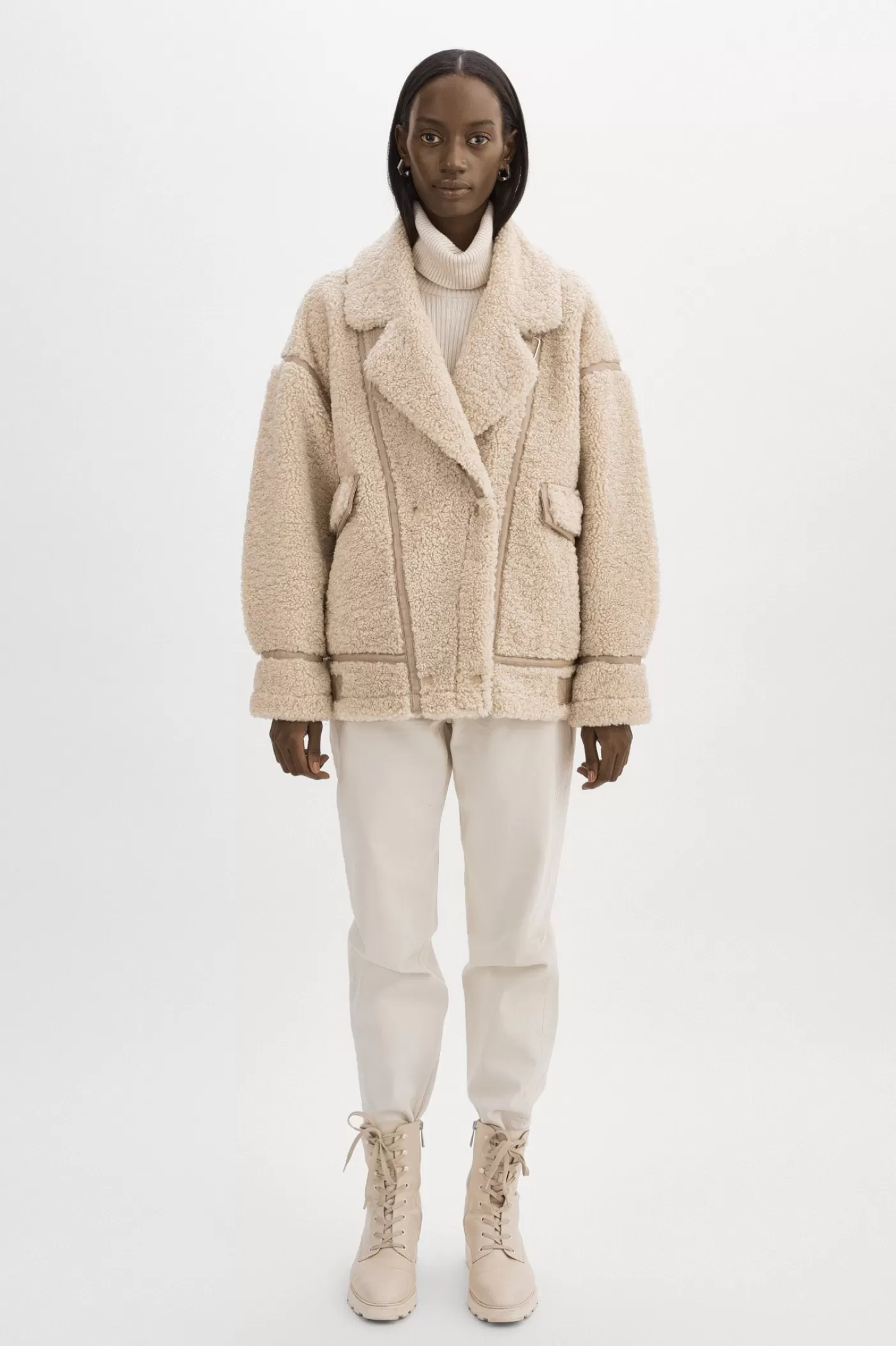 LAMARQUE BADU | Veste Oversize En Fausse Peau De Mouton Beige Flash Sale