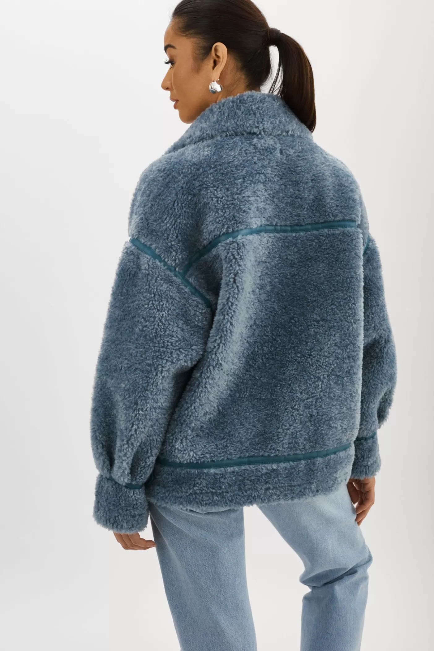 LAMARQUE BADU | Veste Oversize En Fausse Peau De Mouton Bleu poussiéreux Discount