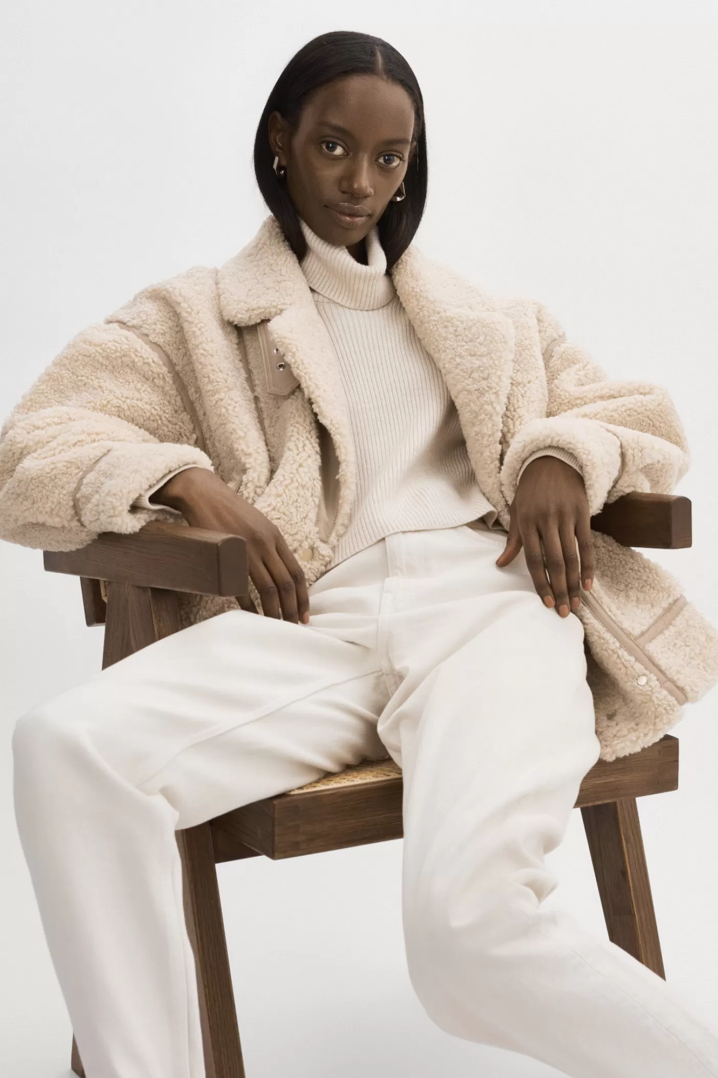 LAMARQUE BADU | Veste Oversize En Fausse Peau De Mouton Beige Flash Sale