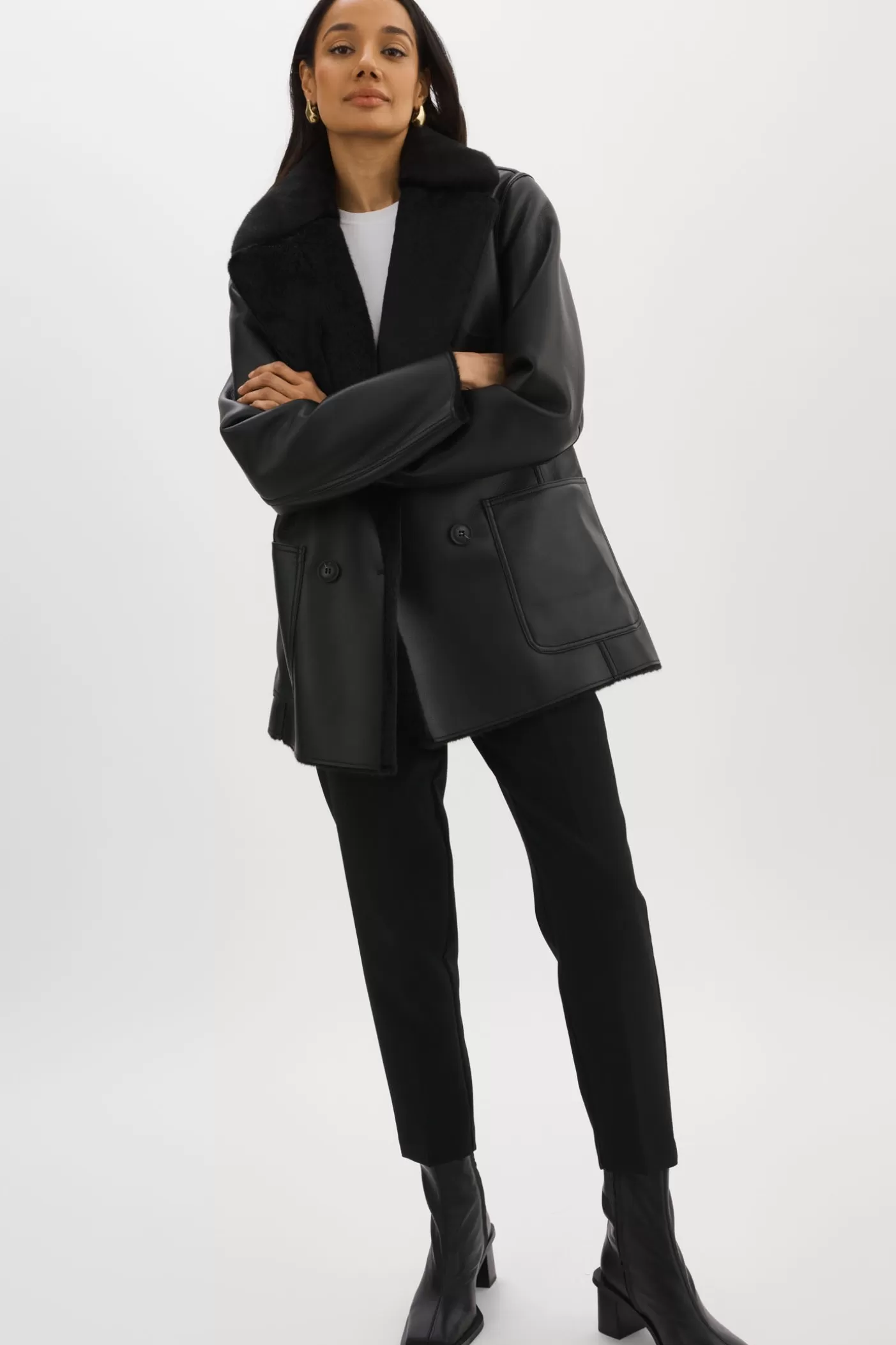 LAMARQUE CAMILLE | Manteau Réversible En Fausse Peau De Mouton Noir Shop