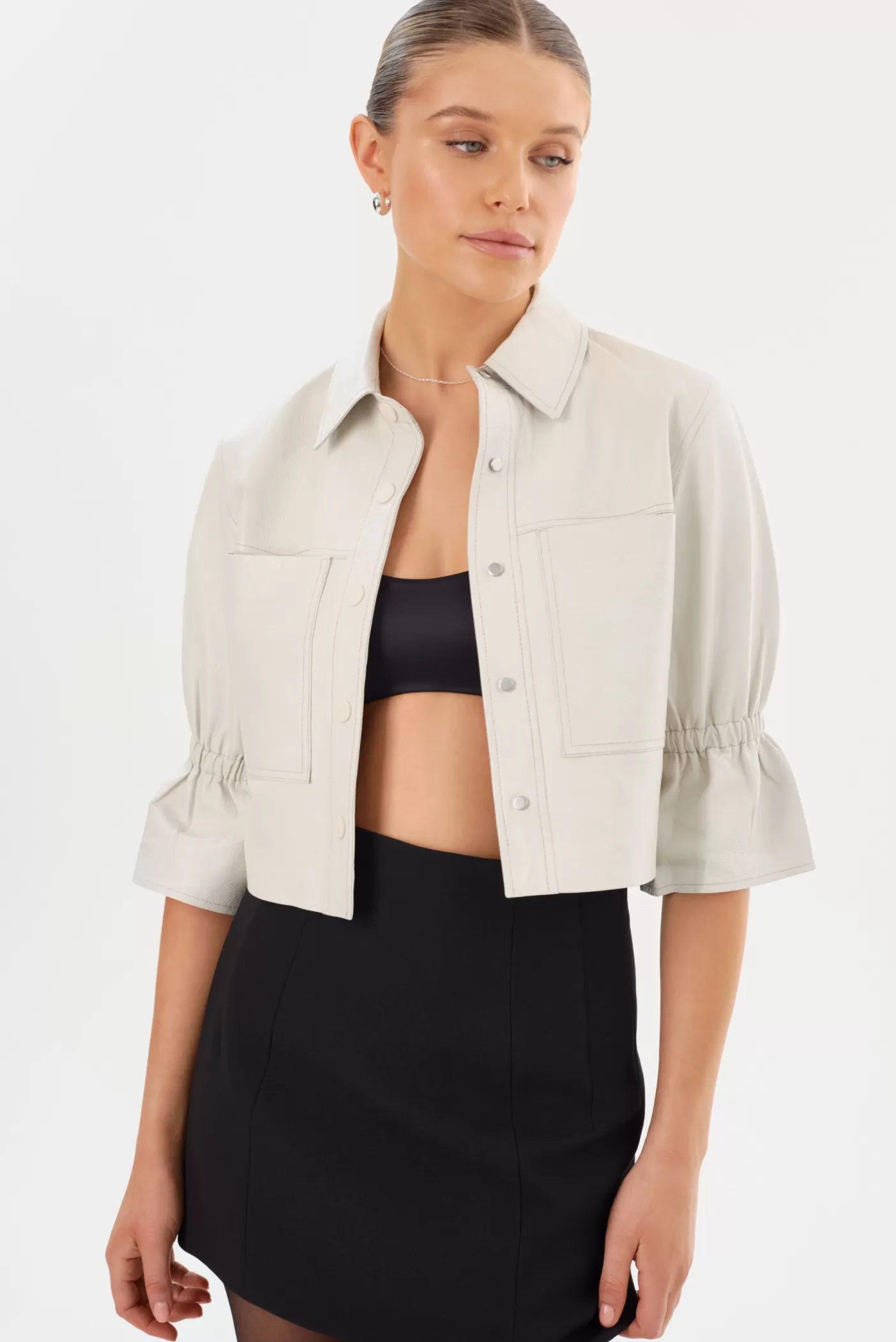 LAMARQUE CAROLINA | Veste En Cuir à Manches à Volants Blanc hivernal Hot