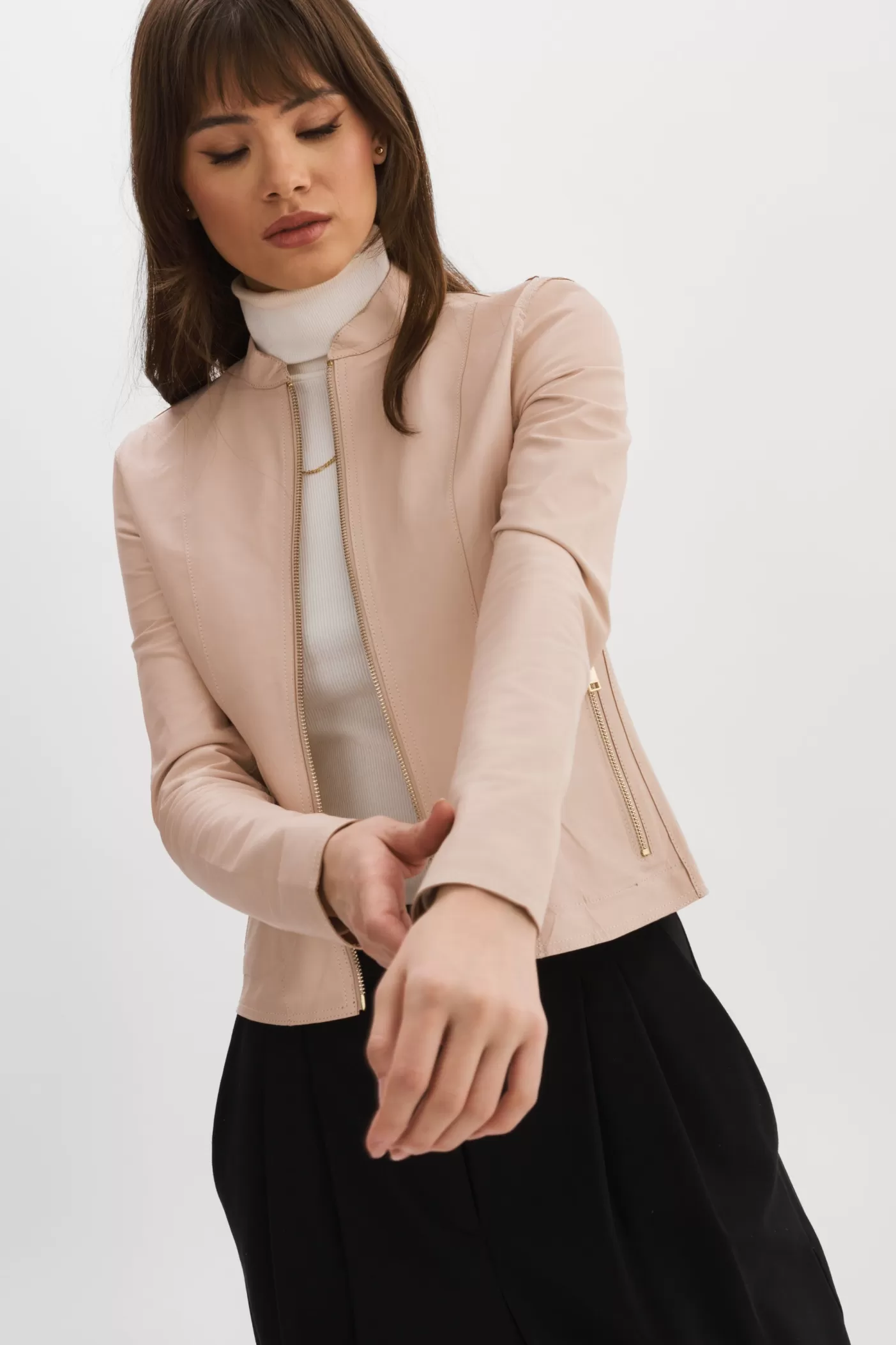 LAMARQUE CHAPIN Blouson En Cuir Réversible De Couleur Rose Clair Et Or Rose ballet Fashion