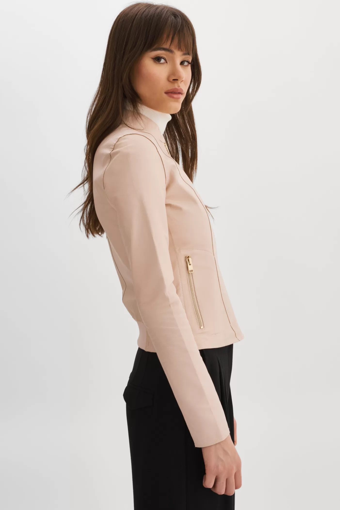 LAMARQUE CHAPIN Blouson En Cuir Réversible De Couleur Rose Clair Et Or Rose ballet Fashion
