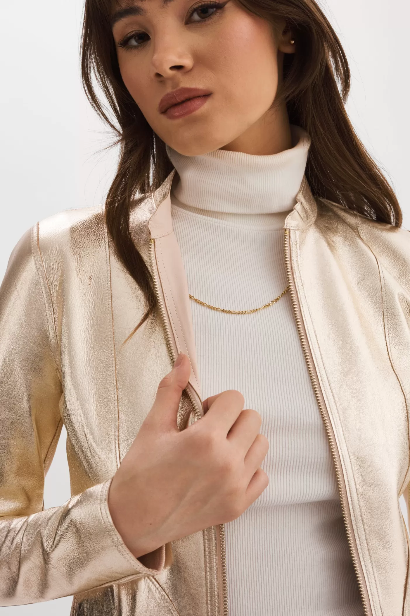 LAMARQUE CHAPIN Blouson En Cuir Réversible De Couleur Rose Clair Et Or Rose ballet Fashion