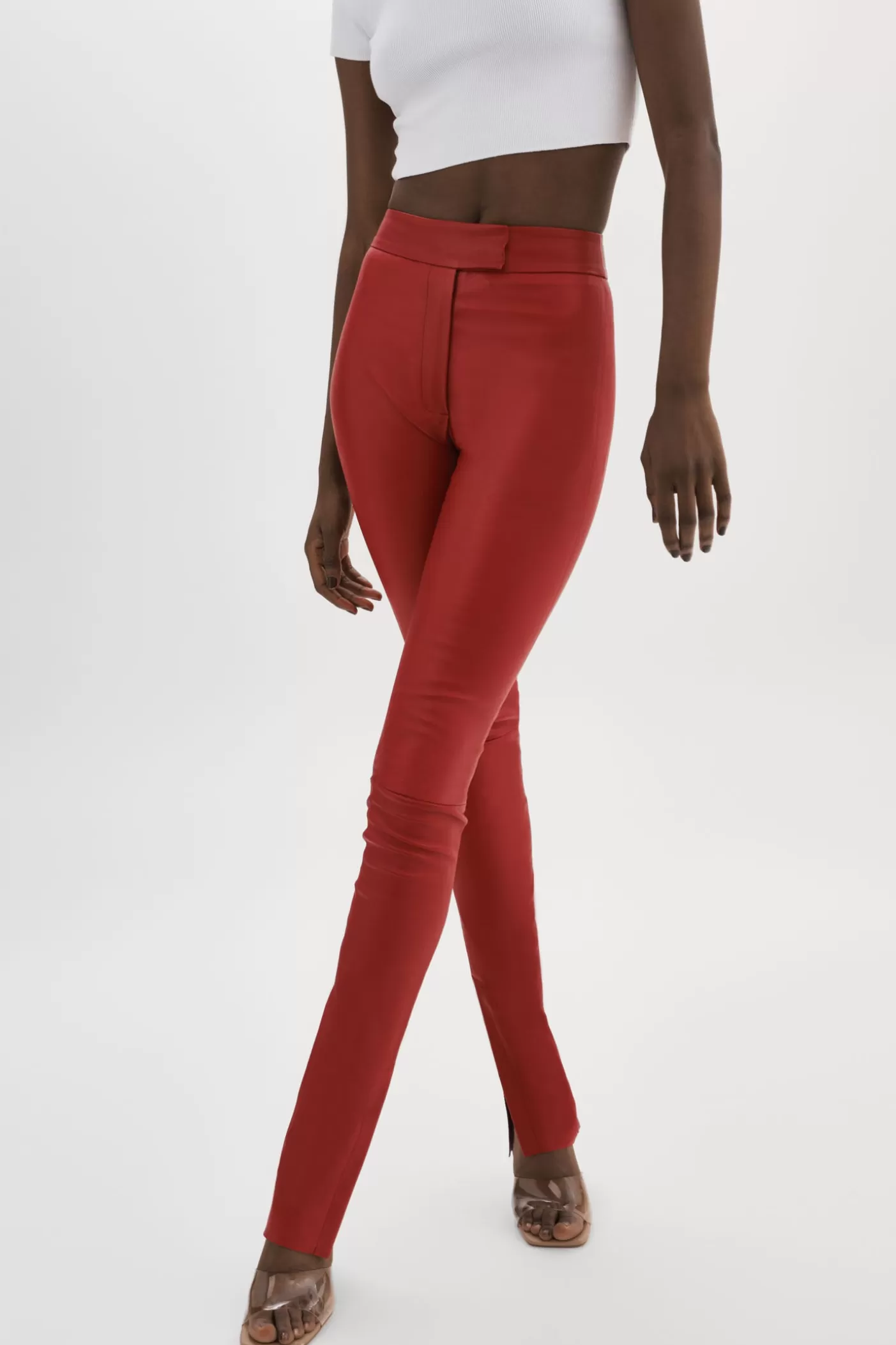 LAMARQUE DAWN | Pantalon En Cuir Stretch Rouge rubis Best