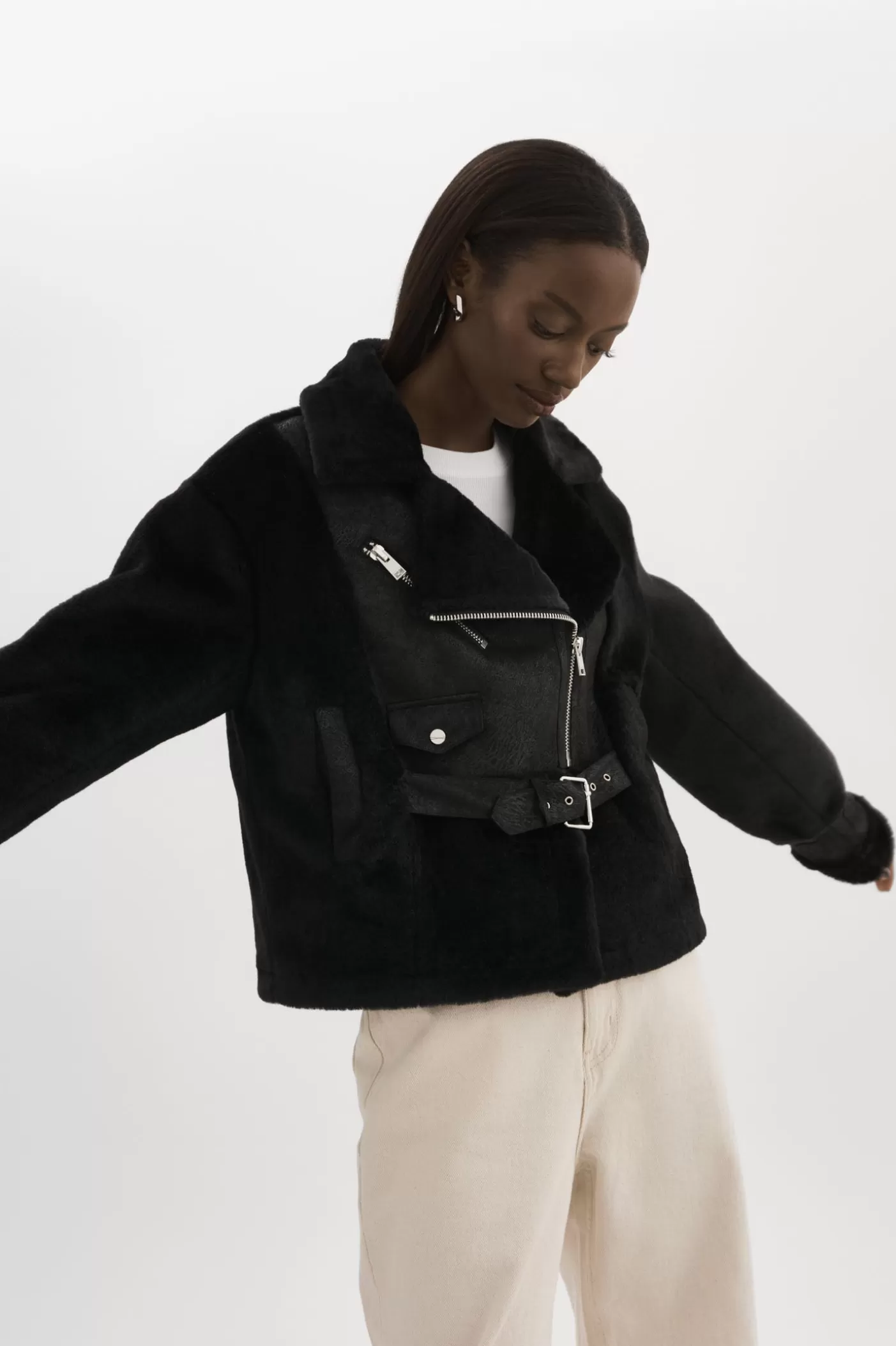 LAMARQUE ELODY | Veste En Fausse Fourrure Noir / noir Discount