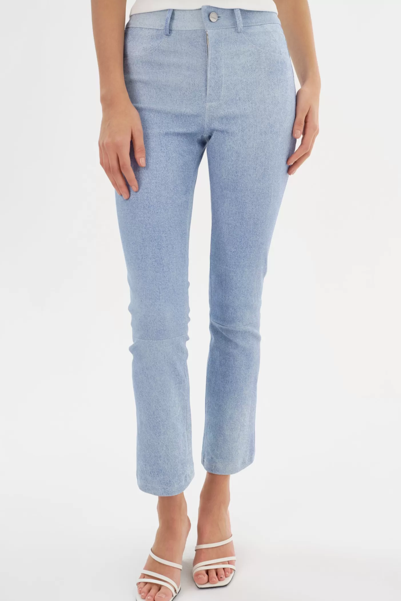 LAMARQUE FARIS | Pantalon En Cuir Stretch Bleu chiné Online