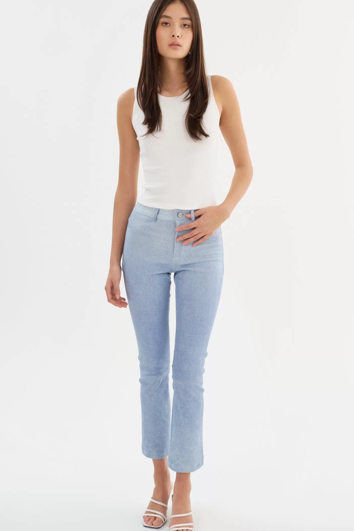 LAMARQUE FARIS | Pantalon En Cuir Stretch Bleu chiné Online