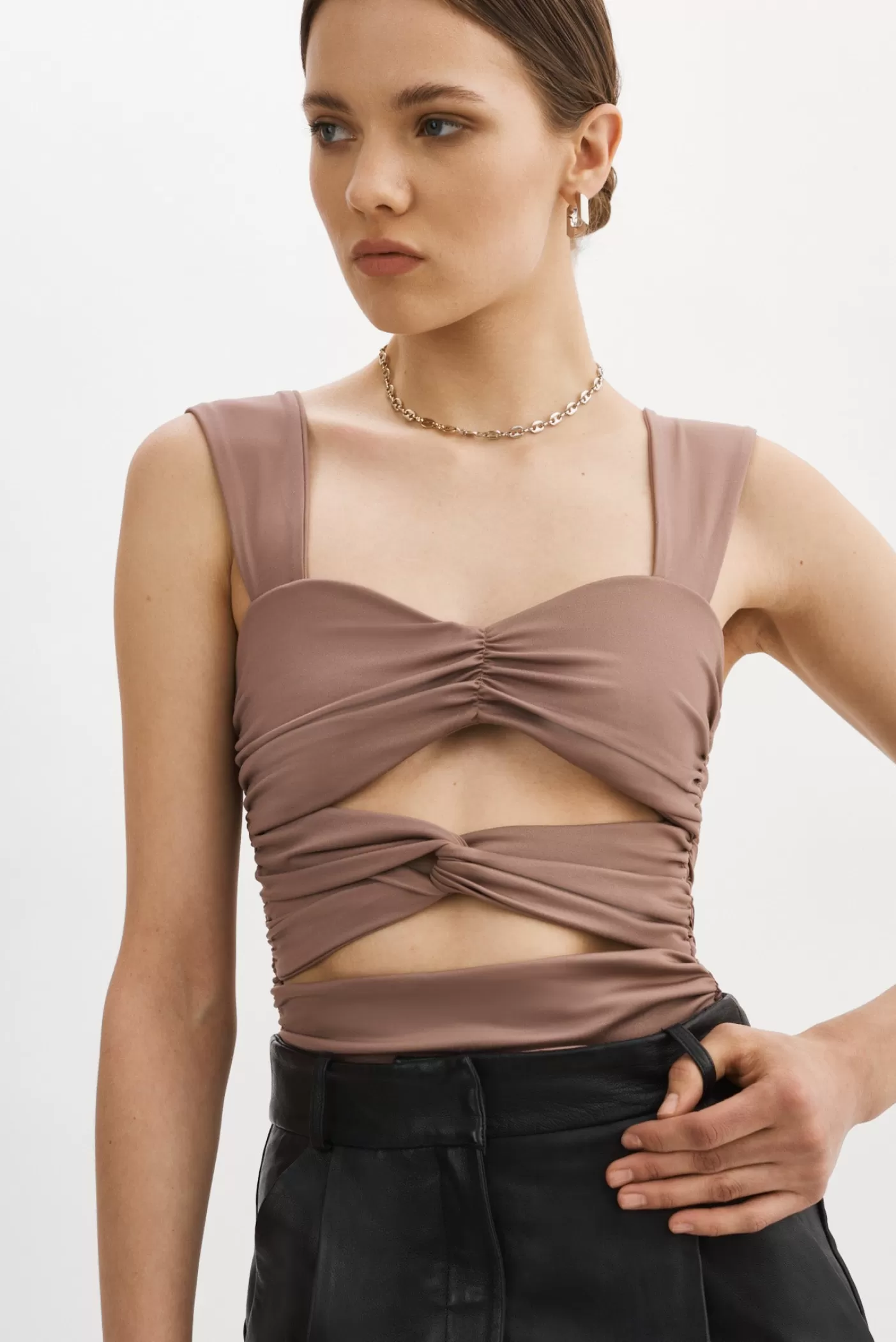 LAMARQUE ZÉLA | Camisole Froncée à Découpes Shiitake Sale